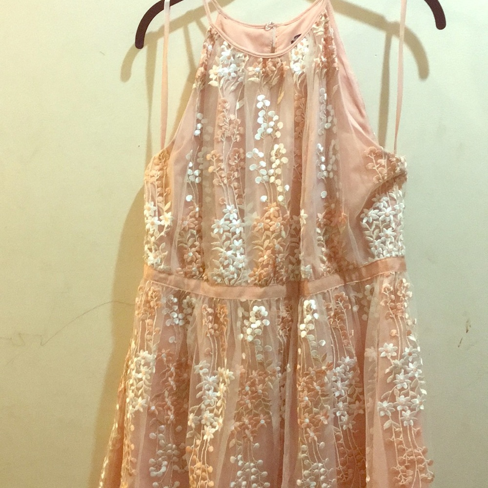 Embroidered pink halter top dress